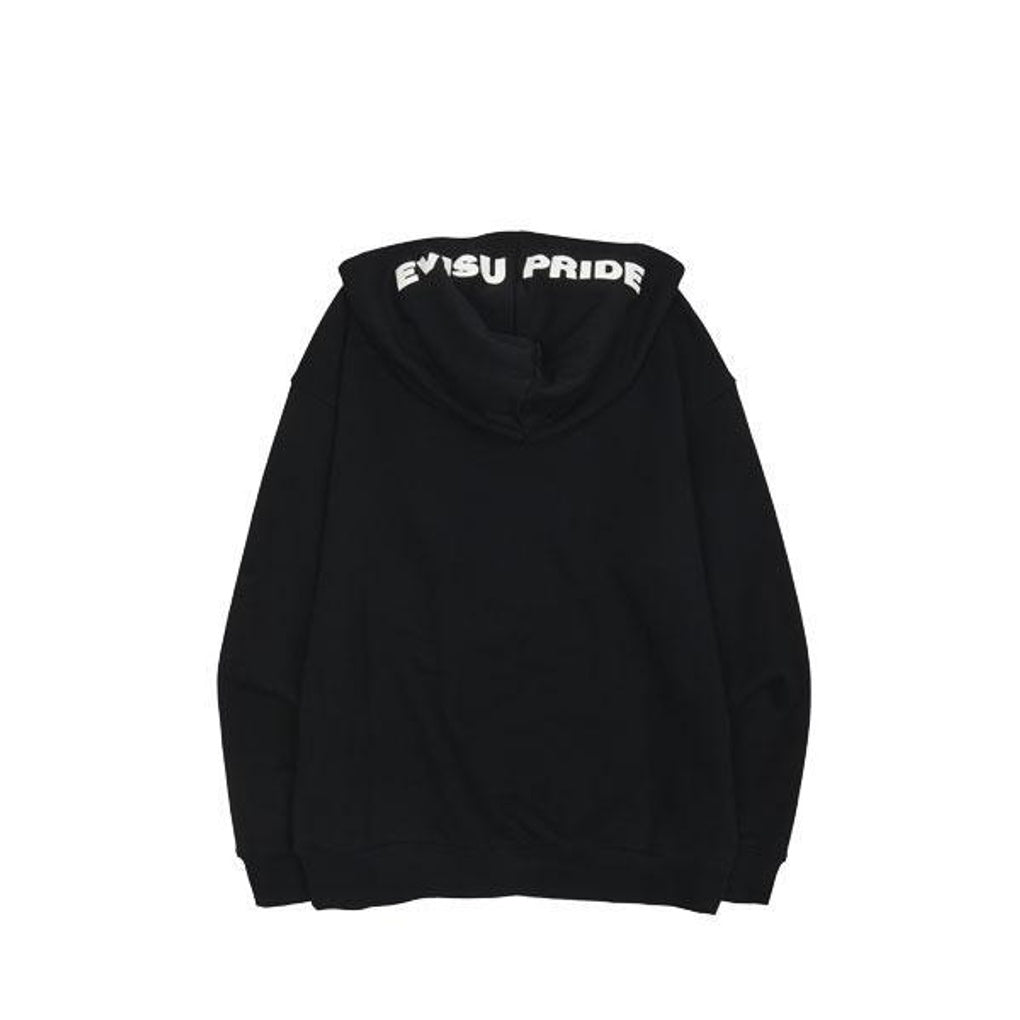 EVISU 黑色長袖衛衣-正面黑色白邊LOGO+帽子白色文字（EU5UTS941）