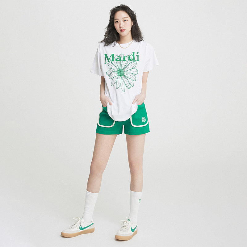 MARDI MERCREDI 白色綠色圖案T恤（TSHIRT FLOWERMARDI_WHITE GREEN）