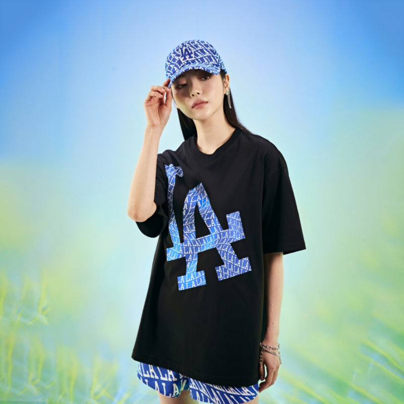 MLB 男女同款黑色T恤-蓝色大LOGO（3ATS60023-07BKS）