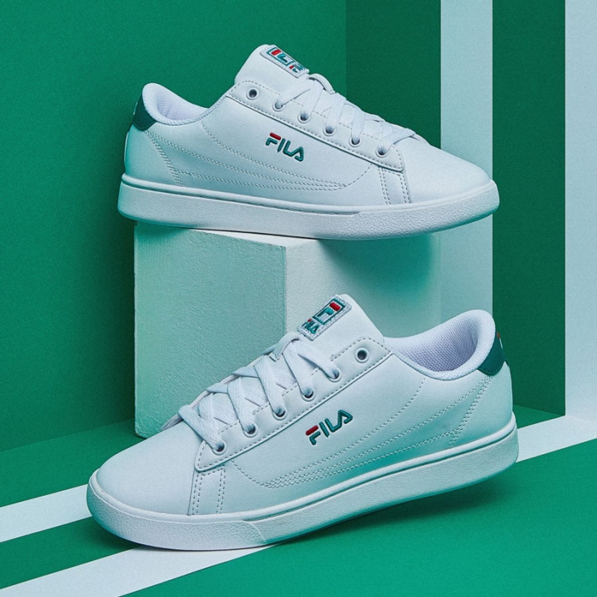FILA COURT ACE 中性復古小白鞋-白色/綠色